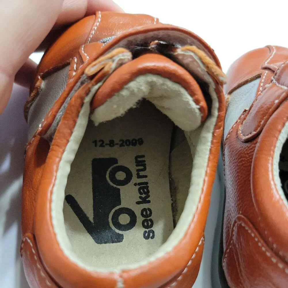See Kai Run Sneaker Infant Boy 2 Shoe Burnt Orange Gray Adjustable Strap Comfort